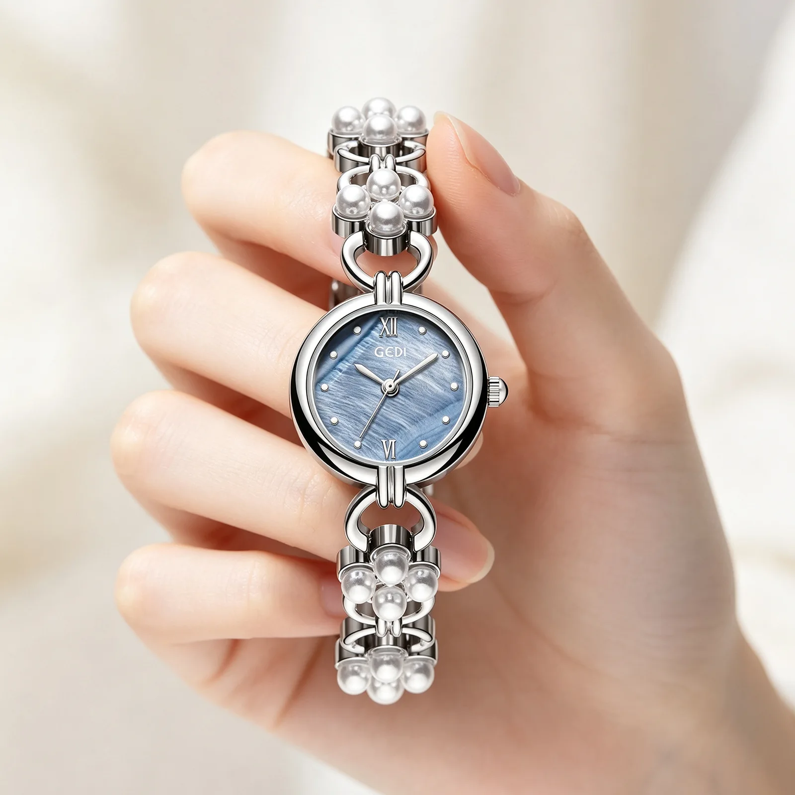 Women's watch light luxury diamond inlaid pearl bracelet fashionable high-end waterproof Ladies' wristwatch