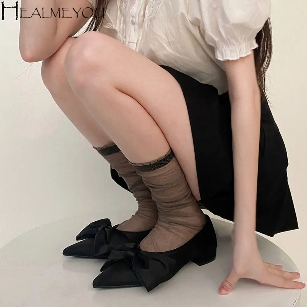 

Lovely Fashionable Breathable Nylon Bright Silk Transparent Hosiery Ultra-Thin Pile Socks Korean Version Socks Shiny Calf Socks