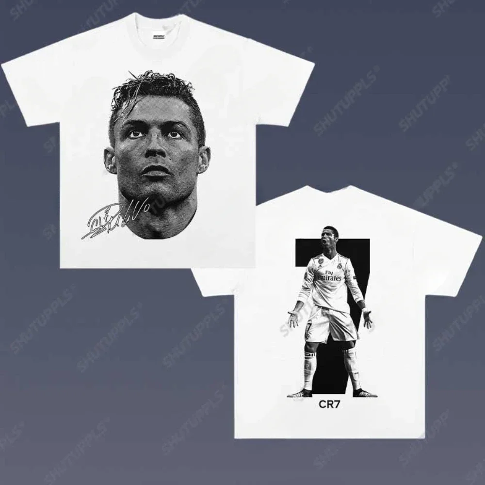 كريستيانو رونالدو كبير الحجم تي شيرت نيمار لكرة القدم نجم طباعة القطن قصير الأكمام تي شيرت الرجال النساء الملابس Athleisure الصيف