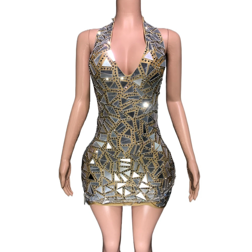 Vestido sem costas com decote V profundo feminino com strass, cabresto sexy, festa noturna, baile, aniversário, cantora, show de palco, mulheres