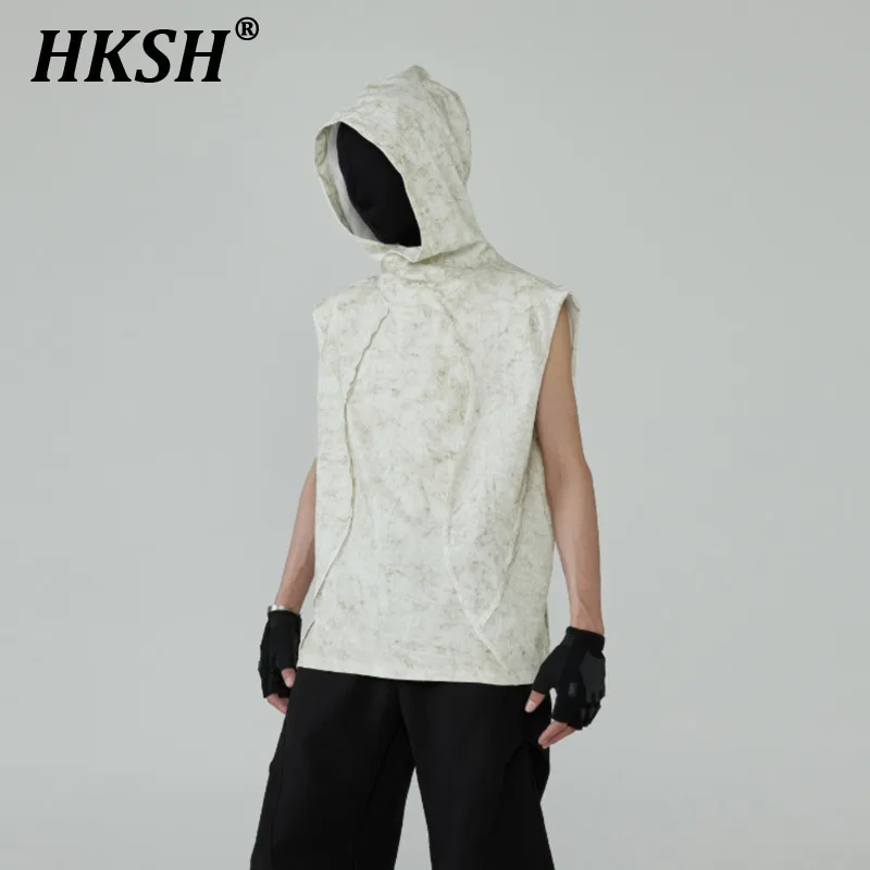 

HKSH 2024 Spring Summer New Distressed Dirty Waste Land Hooded Vest Top Sleeveless Camisole Men 's Tide Women Tank Tops HK1557