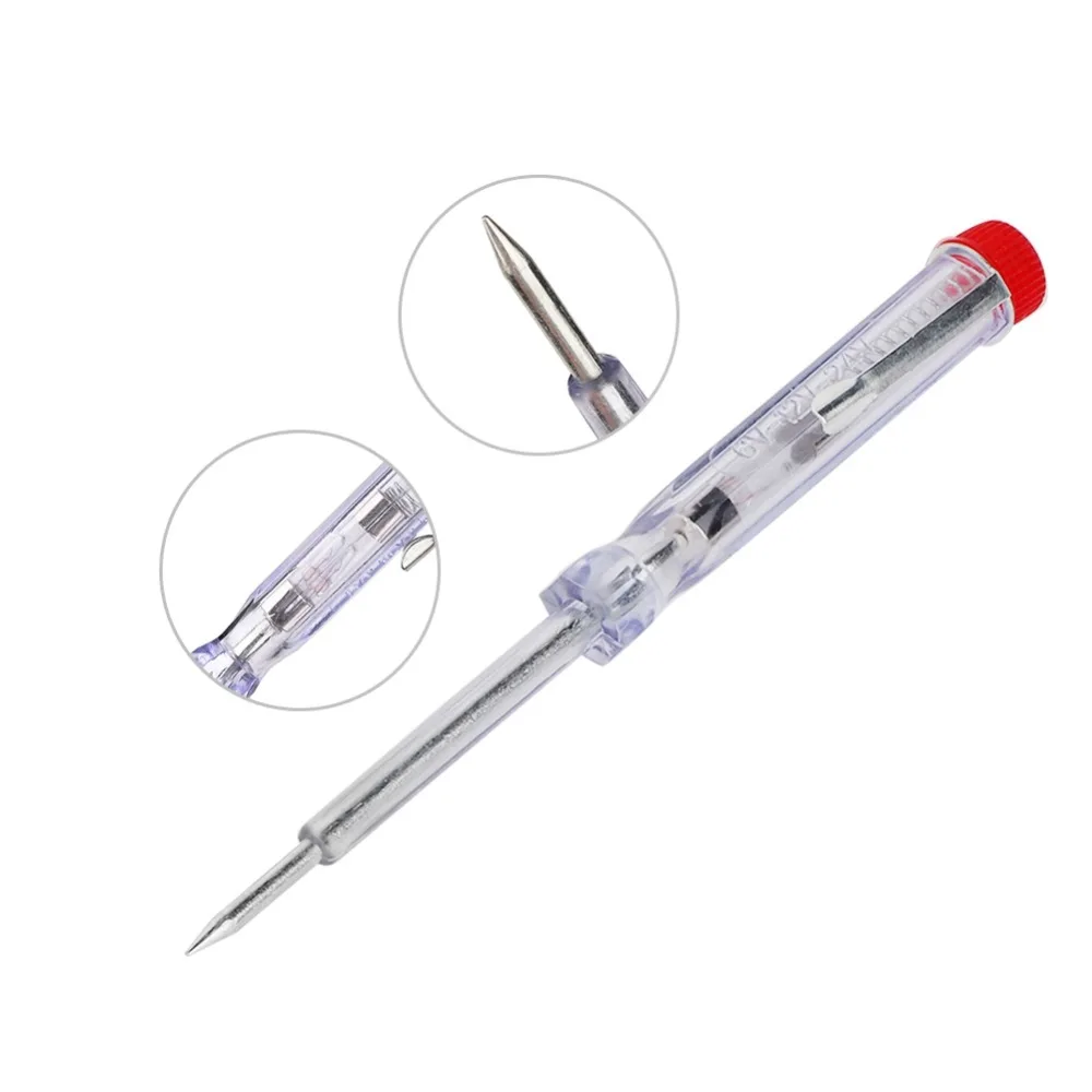 DC 6-24V Circuit Voltage Tester Pen Transparent Housing Built-in Metal Spring Circuit Tester Pen ABS Car Circuit Tester