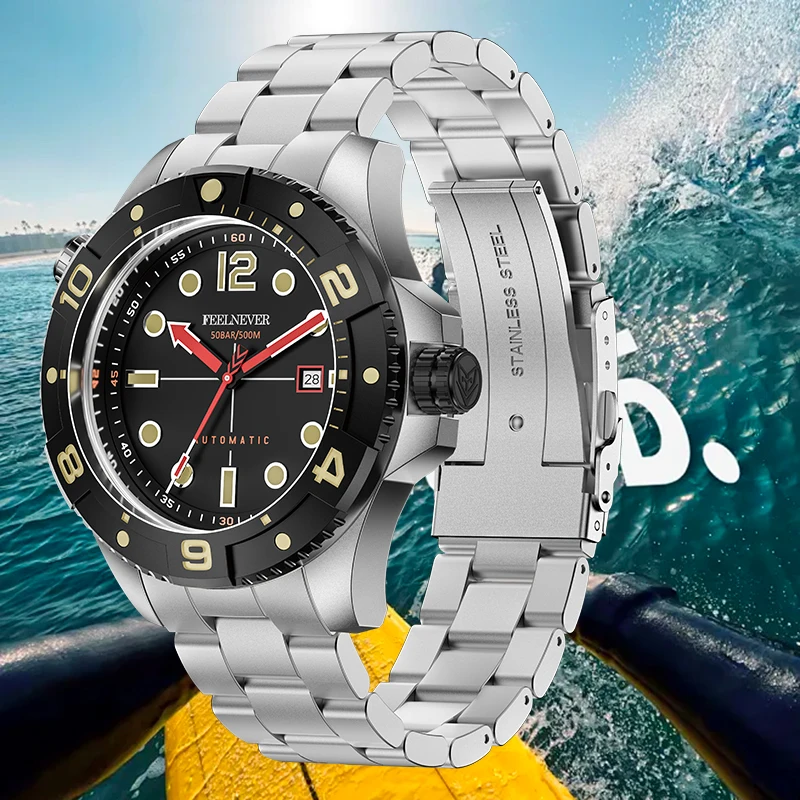 FeelNever Top Brand Luxury Mechanical Watch Automatic Movement 500M Waterproof 316L Stainless Steel Watches for Men MIYOTA 8215
