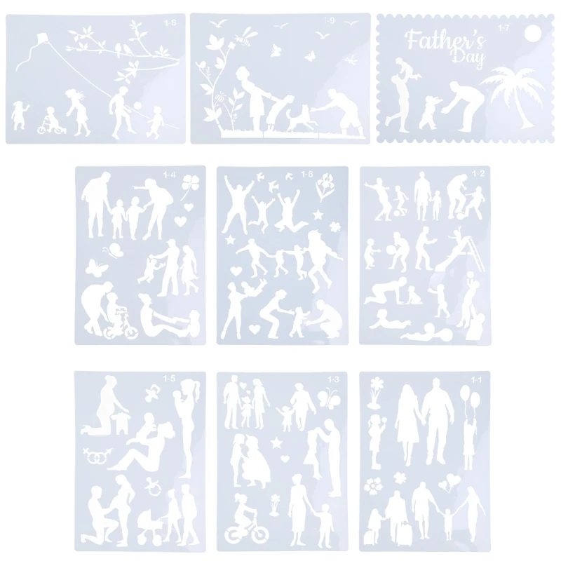 

Multifunctional Painting Stencils Families Template Flexible for Furniture Wall Fabric DIY Art Project 9pcs