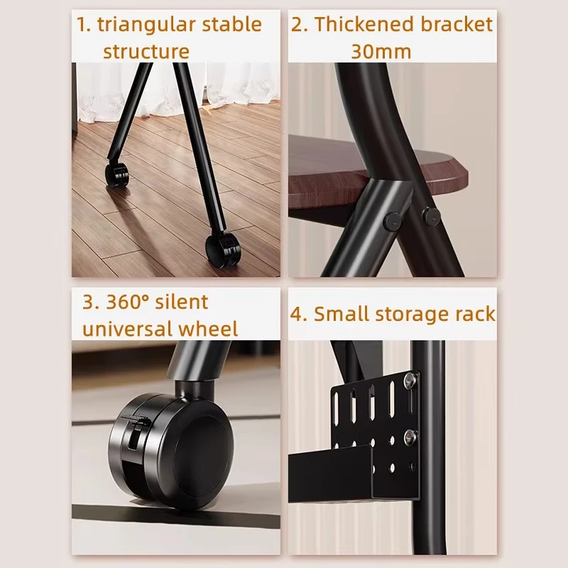 BEISHI Mobile Rolling TV Stand พร้อมชั้นวางไม้, ง่ายต่อการประกอบ Roller TV Cart สําหรับทีวี 32-60 นิ้วสําหรับห้องนั่งเล่นกลางแจ้ง