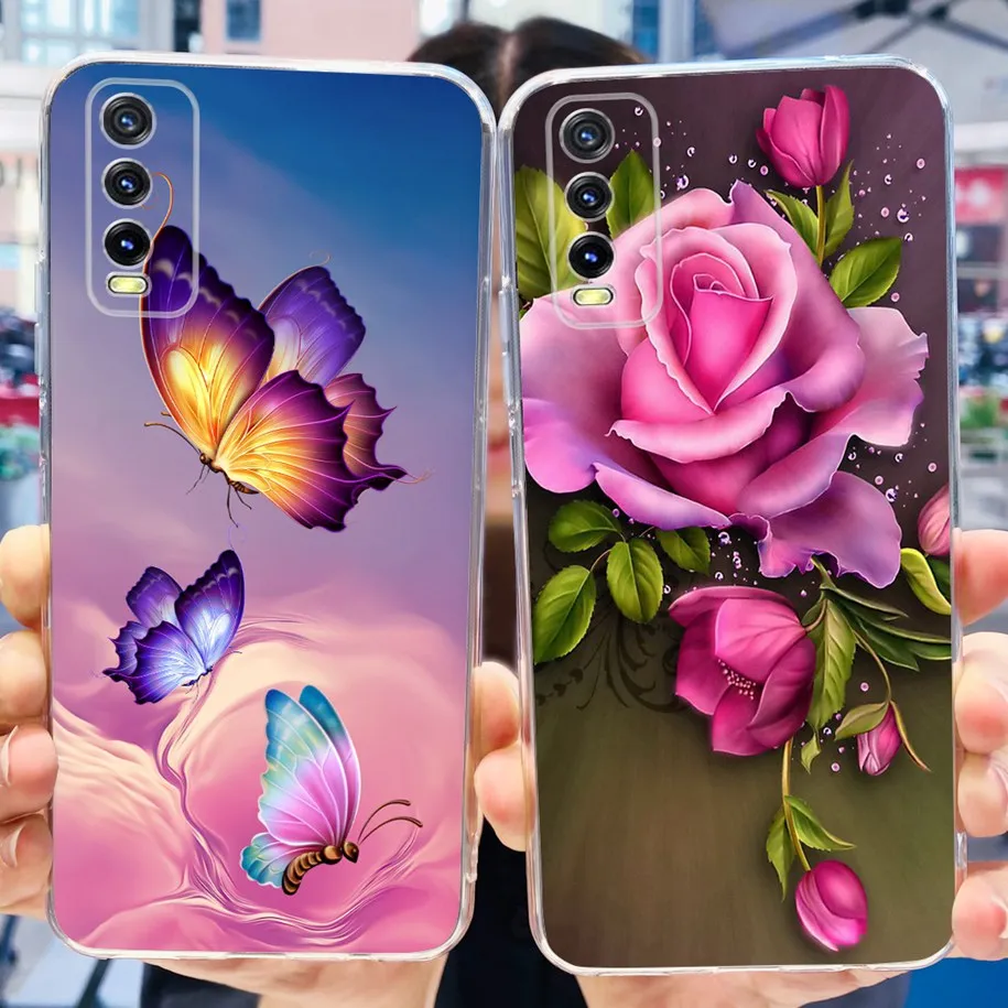 For Vivo Y11s Y12s Case V2028 V2026 V2033 Popular Flower Clear Silicon Back Cover For Vivo Y20 Y20i Y20s V2029 V2027 V2032 Funda