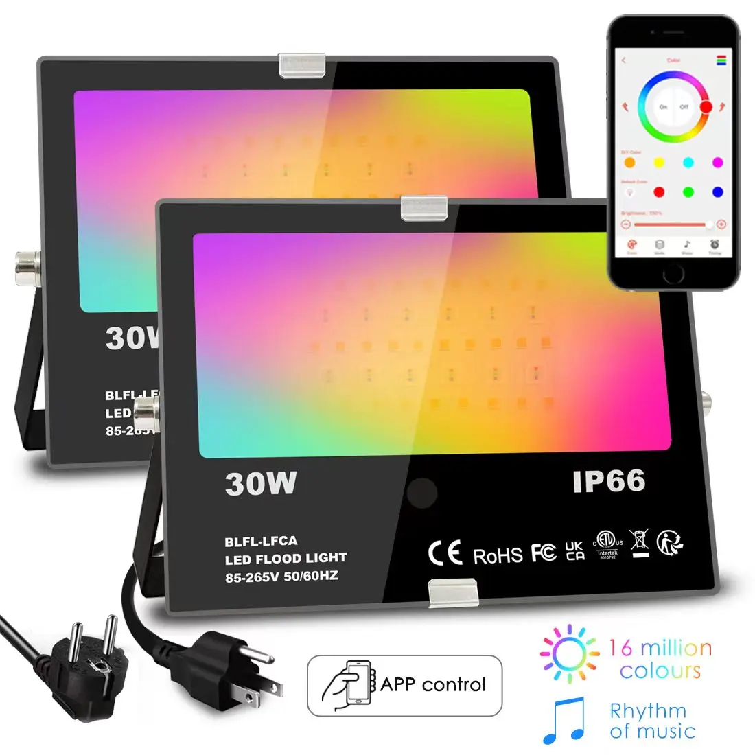 RGB LED Floodlight 30W Bluetooth Outdoor Smart Flood Light 110V 220V IP66 Waterproof Color Changing Spotlight APP Group Control