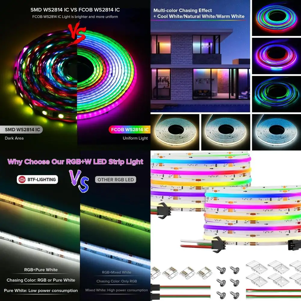 

Светодиодная лента RGBW 3000K COB, гибкая высокая плотность, 32,8 фута, 784 светодиодов/м, 14 микросхем/м, ширина 10 мм, 24 В постоянного тока (без адаптера/контроллера)