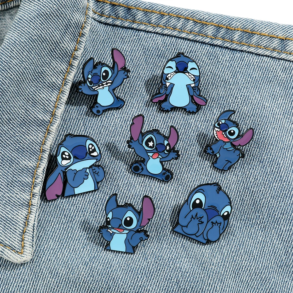 7 Pc Cartoon Animation Lilo & Stitch Brooch Cute Individuality Stitch  Enamel Pin  Fashion Metal Badge Jewelry Matching backpack