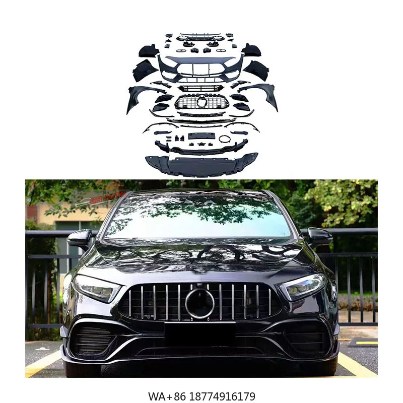 

Для Mercedes-Benz W177 A180 A250 A35 (2019-2023) — Комплект для рестайлинга: широкий передний бампер, решетка радиатора, крылья (стиль A45)