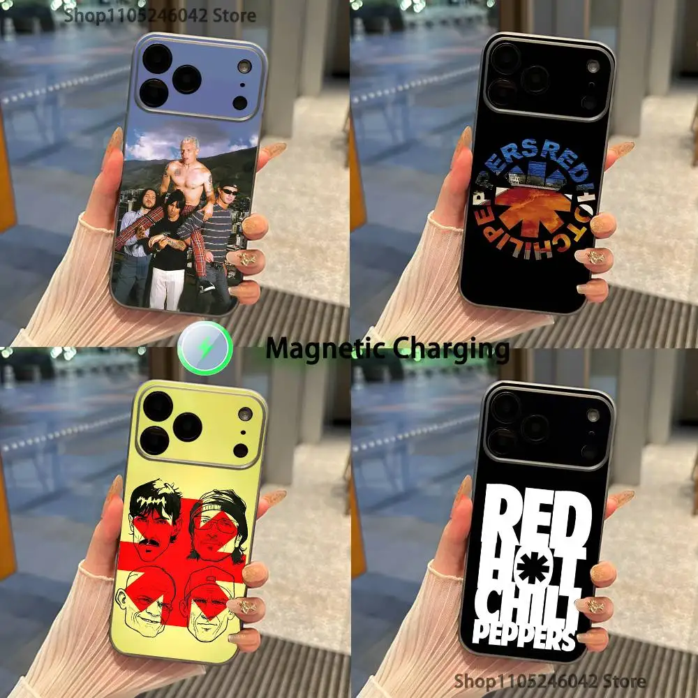 

R-Red Hot C-Chili Peppers For iPhone 17,16,15,14,13,12,11,Pro,Max,Plus Magnetic Wireless Charging Transparent gray Phone Case