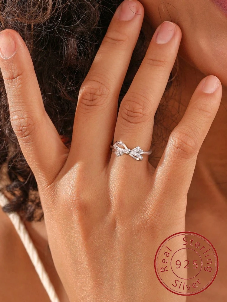 

925 Sterling Silver Personalized Advanced Shiny Bow Zircon Ring For Women Engagement Wedding Luxury High Quality Fine Jewelry