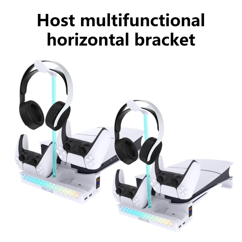 Multifunction Base Horizontal Mount, USB Hubs with LED Light Efficient Charging for Game Console Disc & Digital Editions