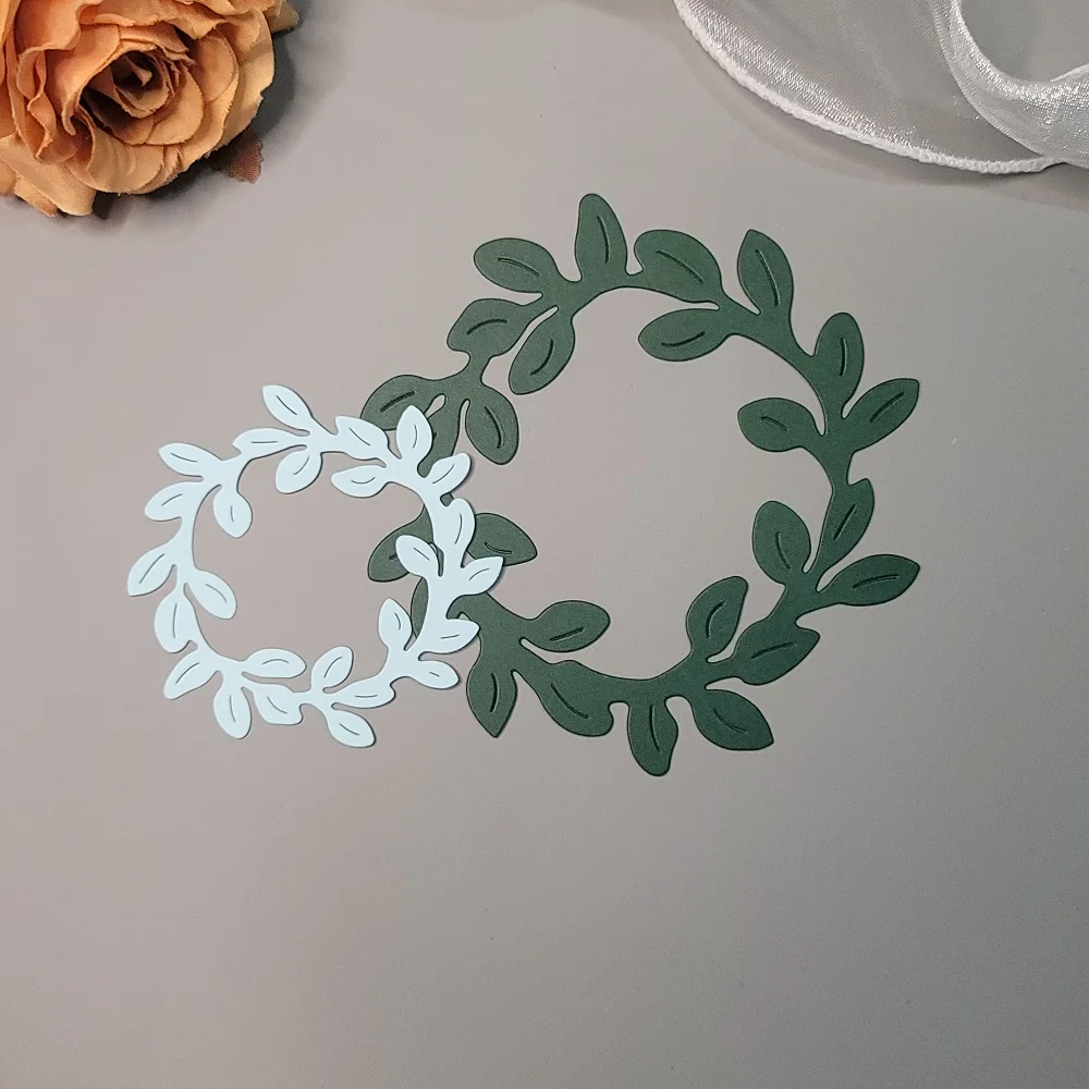 Leaf Frame Metal Cutting Dies Olive branch Scrapbook Embossing Circle Wreath Die Cuts Album DIY Craft Cutting Die 2022 New