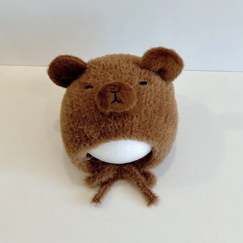 

New Cute Cartoon Capybara Beanie Bonnet Windproof Double Pompom Pullover Hat Cold Proof Warm Knitted Hat