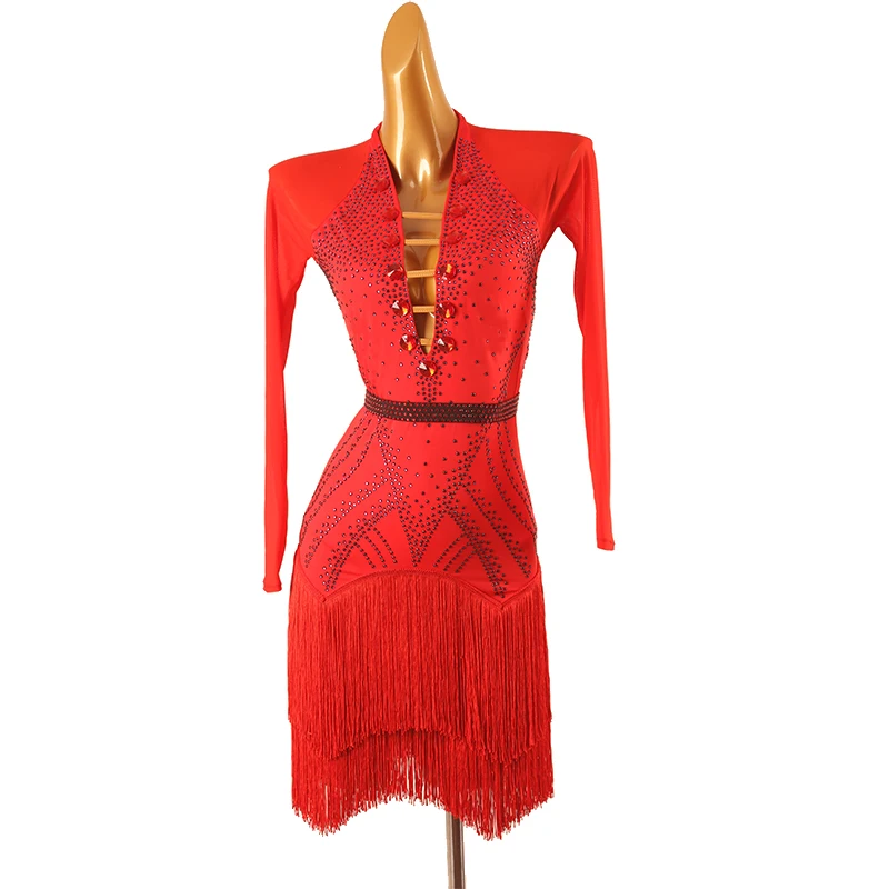 Latin Dance Dress Lady junior latin competition dress red costumes women fringe latin competition dress lq412