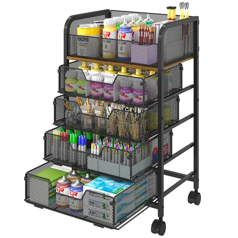

Craft Organizer Cart with WheelsStorage Cart with Drawers,Lockable Wheels Rolling Utility Cart,Makeup Cart with DIY Divider,Offi