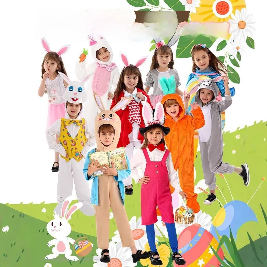 

Easter Egg Rabbit Costume Children's Performance Clothes Halloween One Thousand And One Carrot Outfit Polyester Fiber 100%