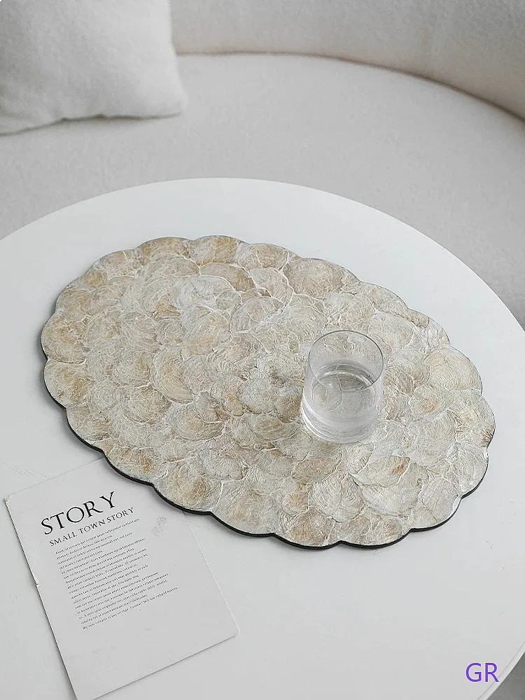 French Luxury Shell Placemat Heat Resistant Table Mat With Floral Edge