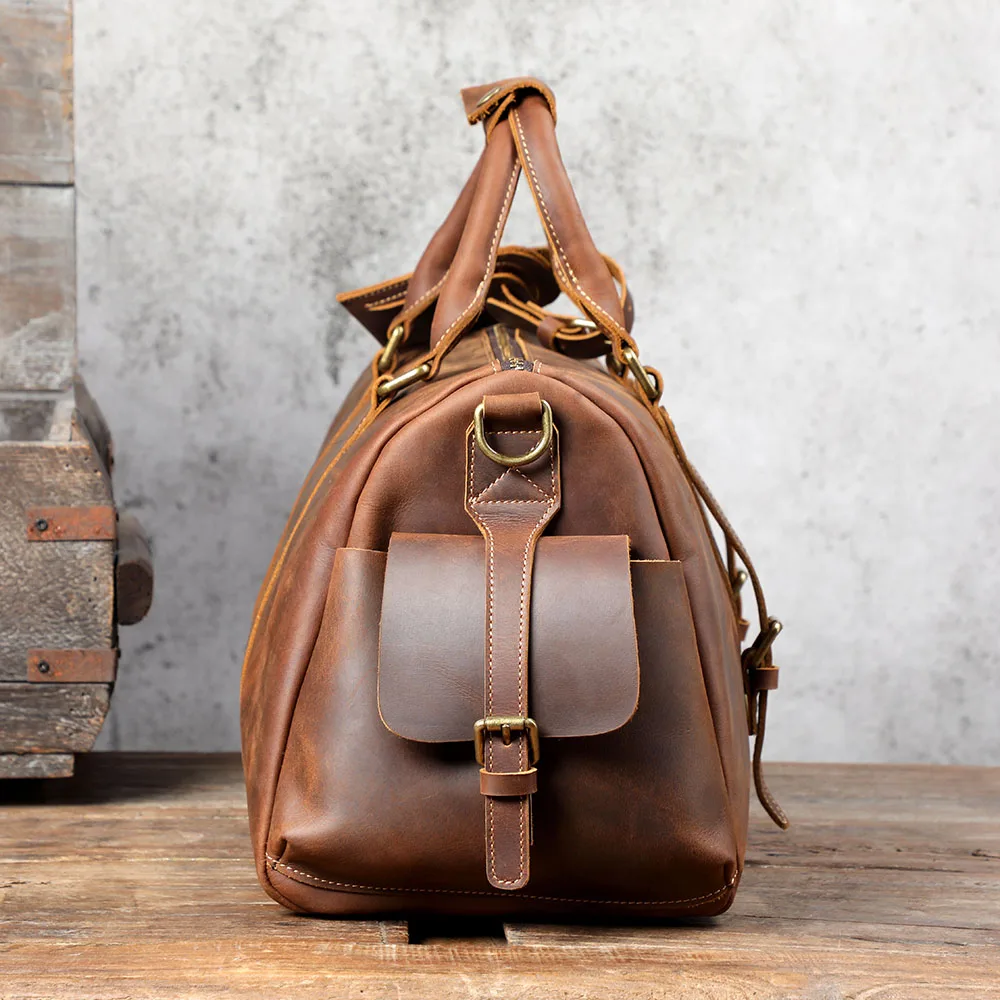 S.WORKER Handgefertigte Reisetasche aus Vollnarbenleder, Echtleder, große Kapazität, Business-Gepäck, Wochenend-Reisetasche – Detail 8
