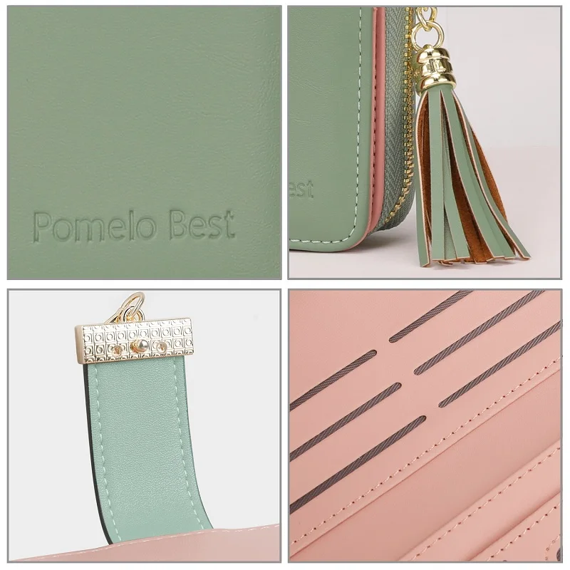 محفظة Pomelo Best للسيدات مزودة بتقنية تحديد الهوية بموجات الراديو من الجلد الطبيعي ومتعددة الائتمان بسعة كبيرة وسحاب حول القابض ومحفظة السفر