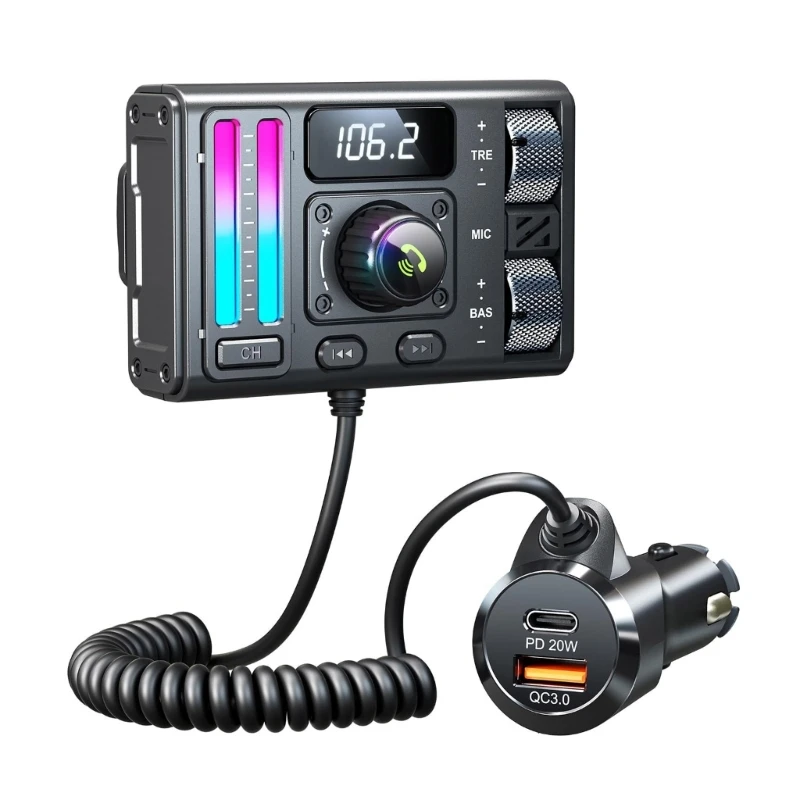 2024 New Car FM Transmitter Bluetooth-compatible Handsfree USB PD20W Radio FM Modulator