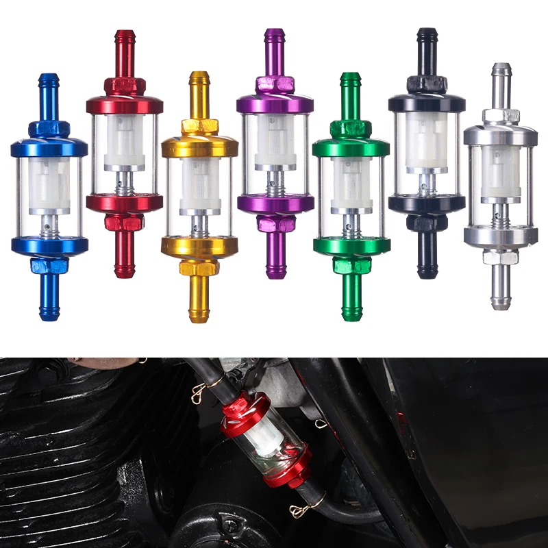 Universeller Motorradpedal-Benzinfilter, Fiberglas aus Aluminiumlegierung mit transparentem Glas und abnehmbarem, waschbarem Ölfilter
