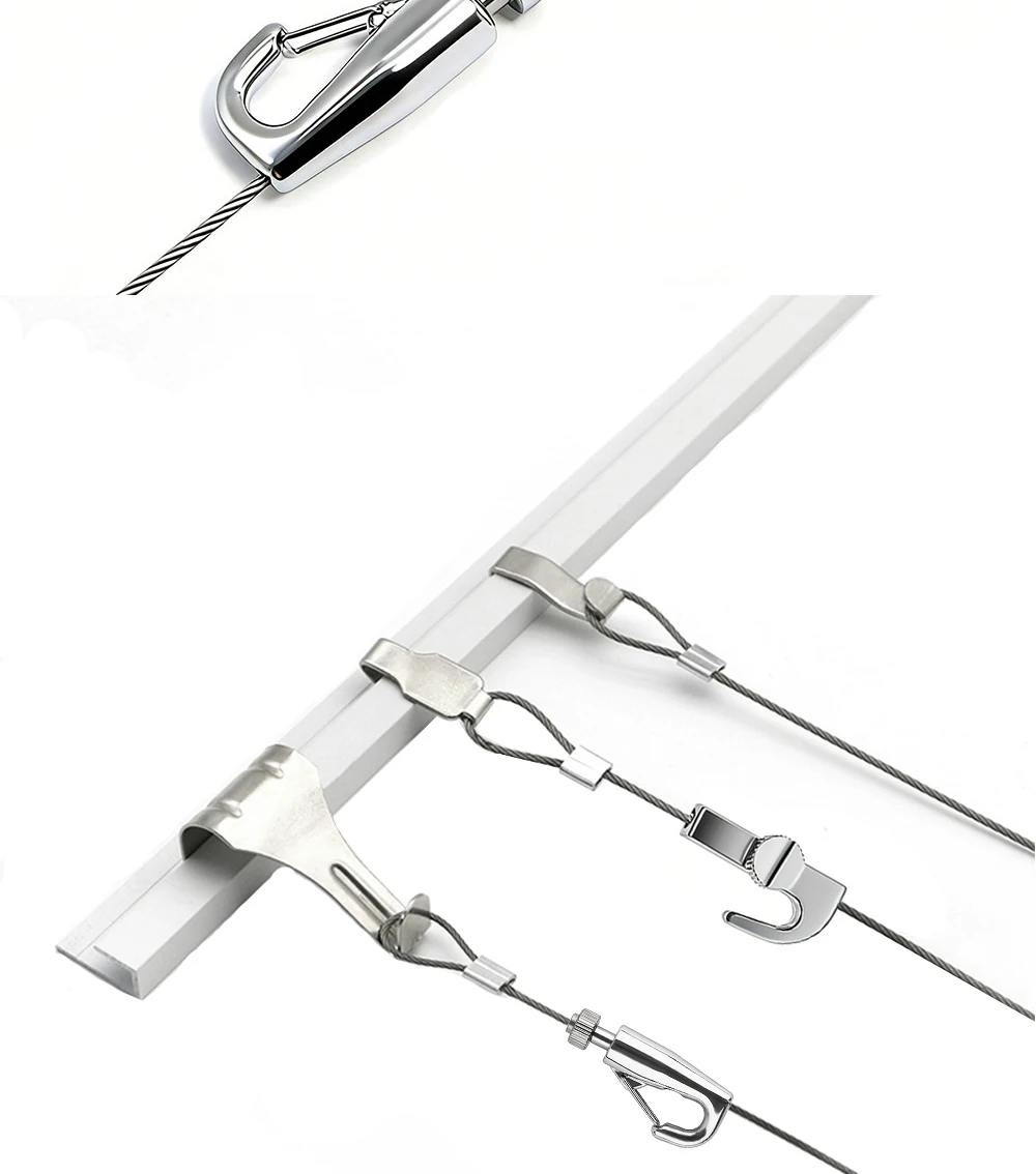 Nylonseil-Stahlseil-Set mit verstellbaren Schrauben, Hakenverschluss, unsichtbarer transparenter Seilklemme, Bilderrahmen-Aufhängesystem – Detail 6