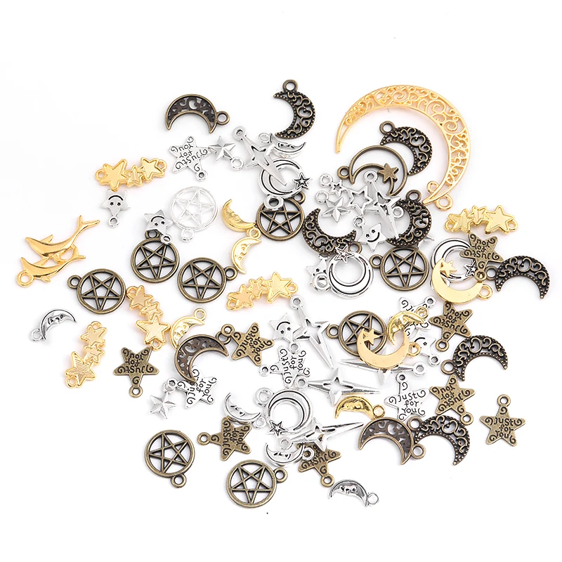 Vintage Mix 30 pcs Stars, Moon, Sun Charms Fit DIY handmade Earrings necklace bracelet Crafts  Jewelry Making