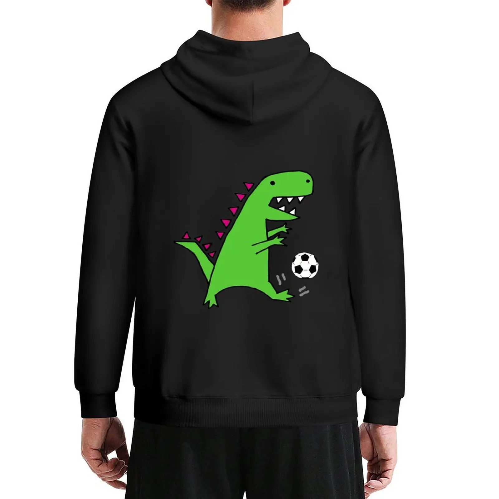 

Funny Green T-rex Dinosaur Playing Soccer Hoodie autumn jacket men men's coat autumn new products japanese style hoodie for men