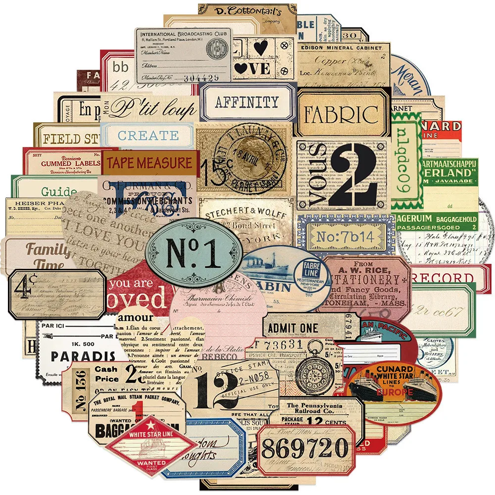 50Pcs Vintage English Note Sticker Pack - Waterproof Decor for Luggage/Water Bottle - Journal DIY Supplies AnimeWorlds Store