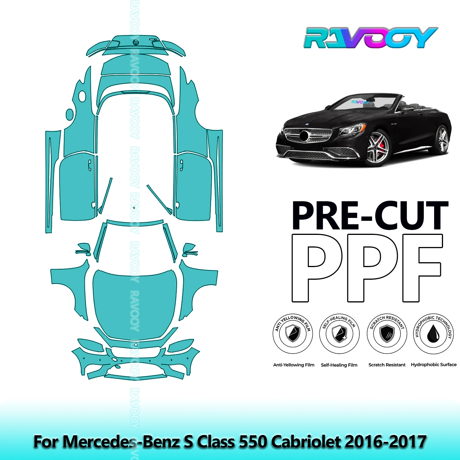 

Full Vehicle Clear Bra Precut PPF Paint Protection Film For Mercedes-Benz S Class 550 Cabriolet 2016-2017