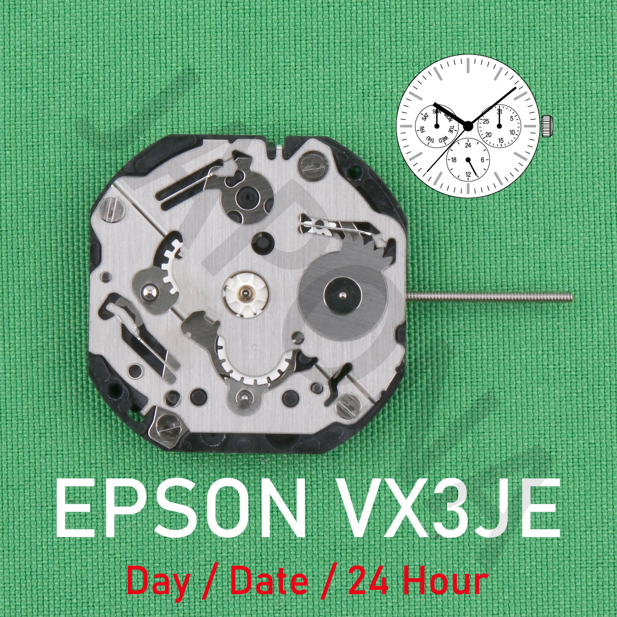 VX3J movement epson VX3JE movement Analog Quartz 10 1/2''' Slim Movement / 3 hands (H/M/S) and 3 eyes with Day / Date / 24 Hour