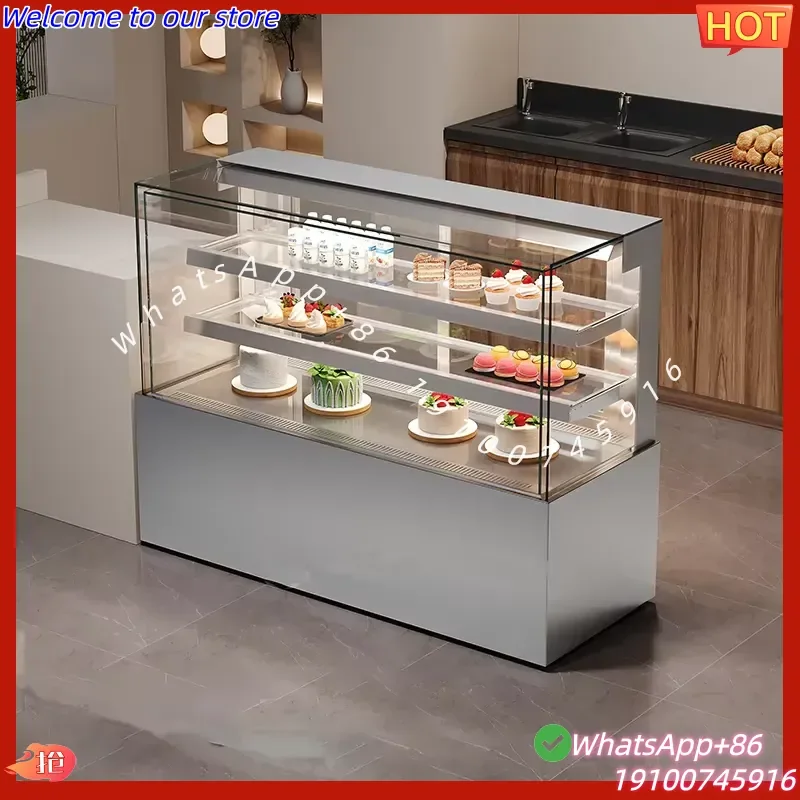 2026 Air-cooled Panoramic Stainless Steel Double-Temperature Cake Display Cabinet Automatic Defrost 2-Door Refrigerated