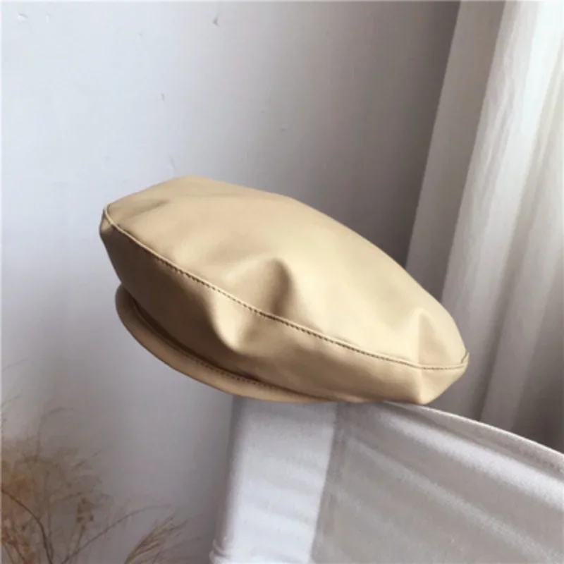 Women Girl Beret French Artist Warm Wool Winter Beanie Hat Cap Vintage Plain Beret Hats Solid Color Elegant Lady leather Caps