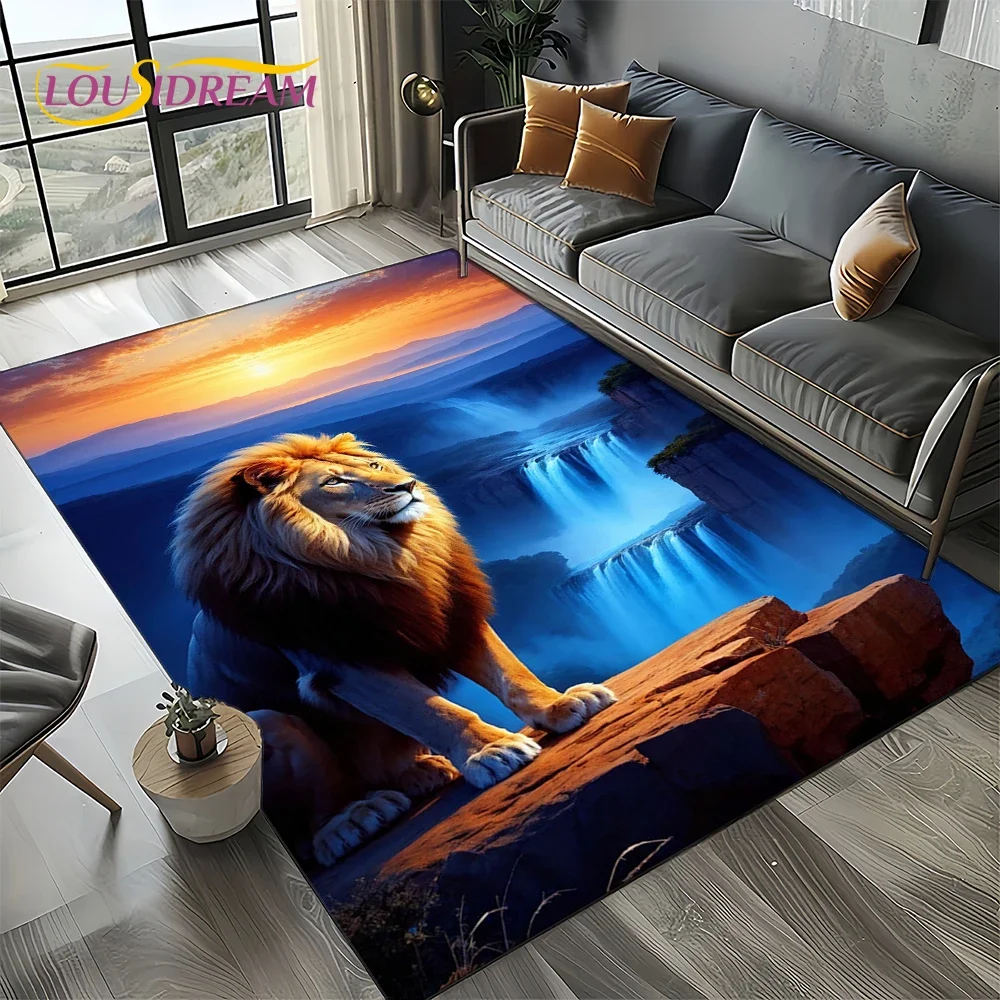 Style New Fierce Tiger Lion Leopard Beast Animal Wildlife Cartoon Carpet Rug for Living Room Bedroom Sofa,Non-slip Floor Mat