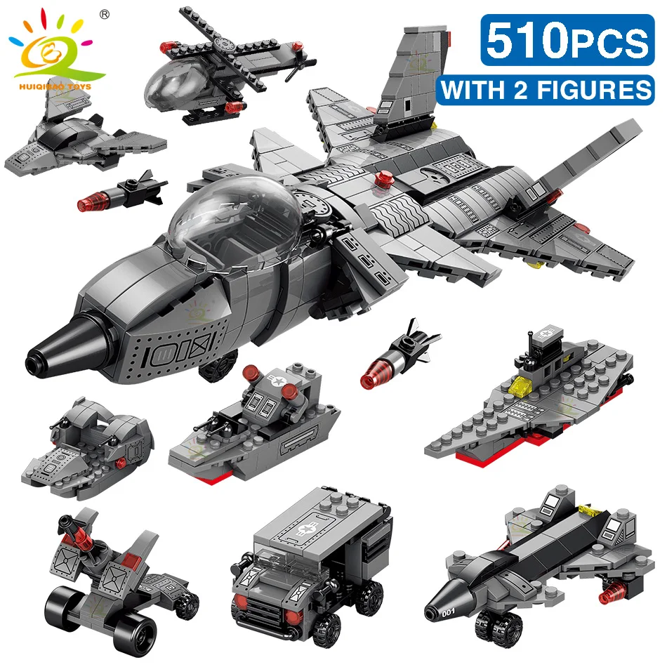 HUIQIBAO Military 510PCS Attack J-20 Fighter Building Blocks Army City Weapon Plane Airplane Helicopter Bricks Children Toys