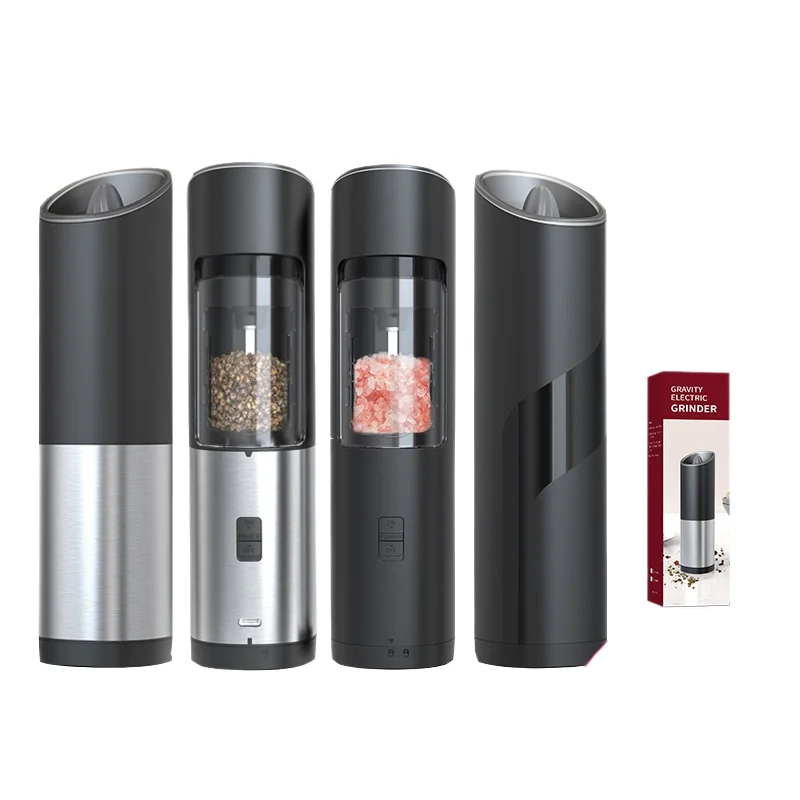 Gravity sensing Electric Salt And Pepper Grinder Set with LED Light Adjustable Spice Mills for Kitchen Automatic Cordless Gadget