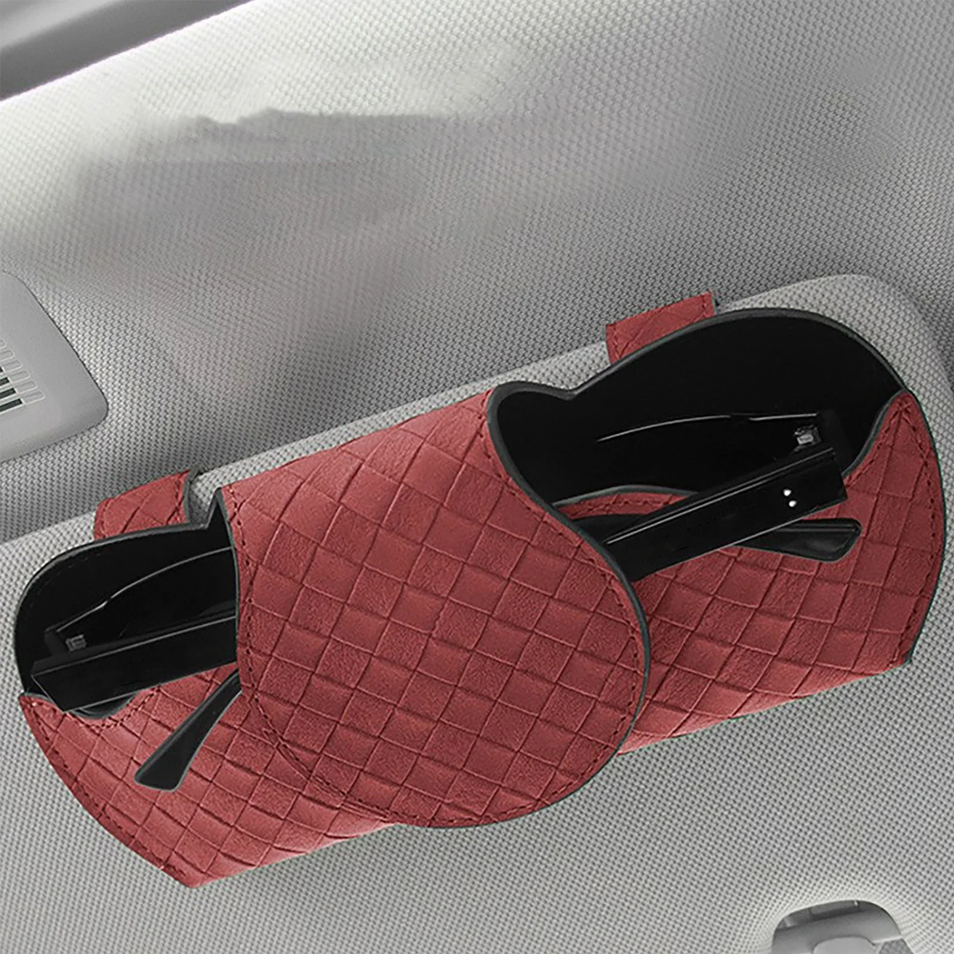 Soft Plaid Leather Car Sunglasses Holder Creative Sunshade Glasses Case Storage Supplies Organizer Auto Interior Accessories