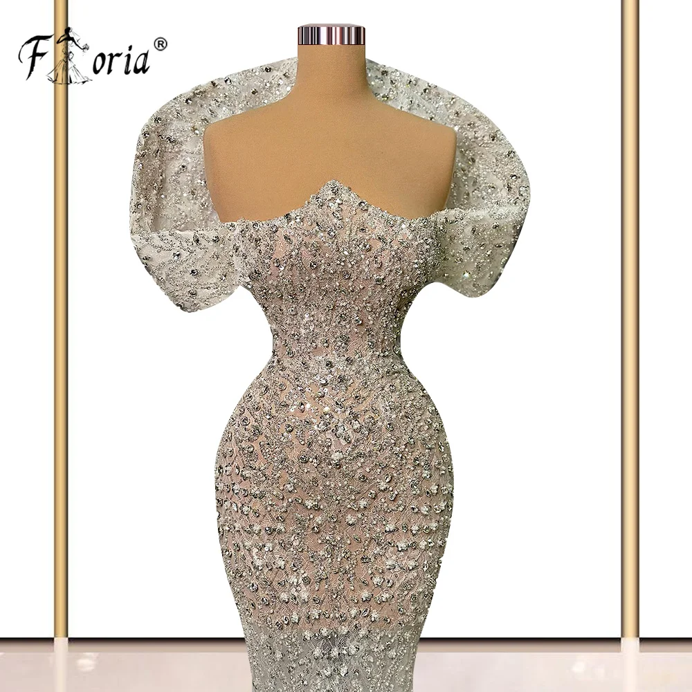 Gorgeous Full Beading Crystal Mermaid Evening Dress Off Shoulder Illusion Long Wedding Party Gown Dubai Woman Special Dresses