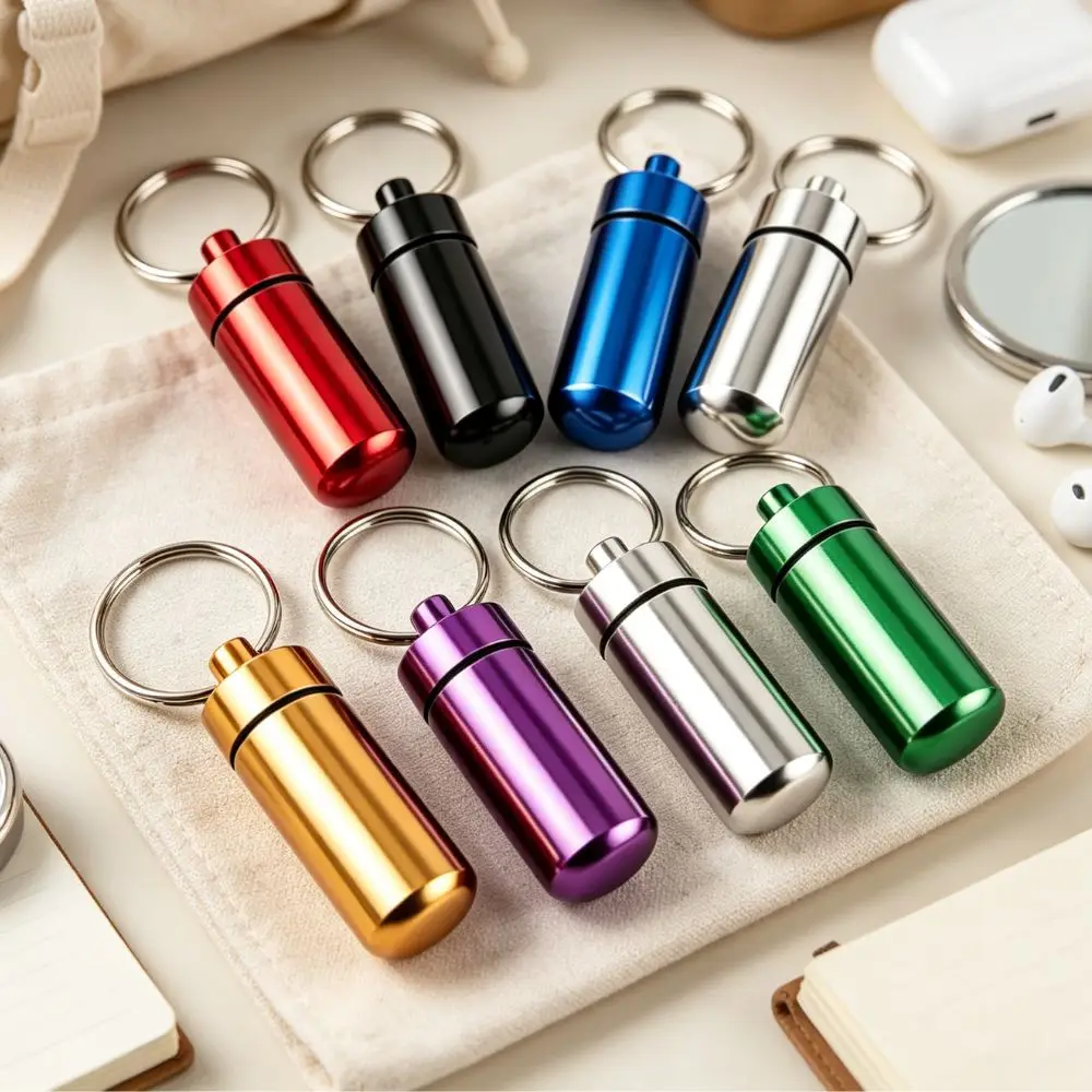 3/14pcs Pocket Aluminum Pill Container Keychain, Random Color Waterproof Small Medicine Storage Case YMY