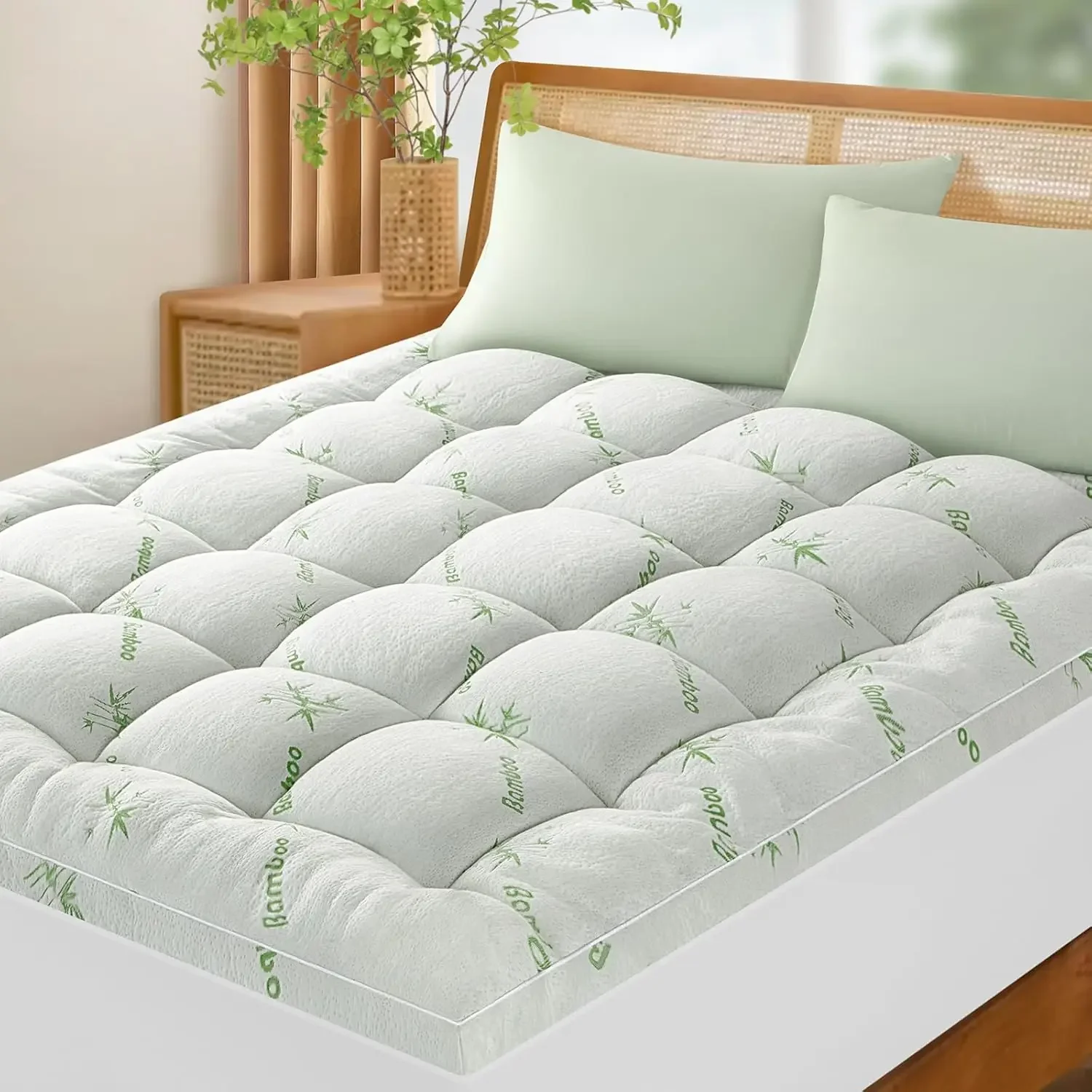 Bambu_Viscose Mattress Topper ,1200 GSM Cooling Mattress Pad,Extra Thick Pillow Top Mattress Topper for Back Pain