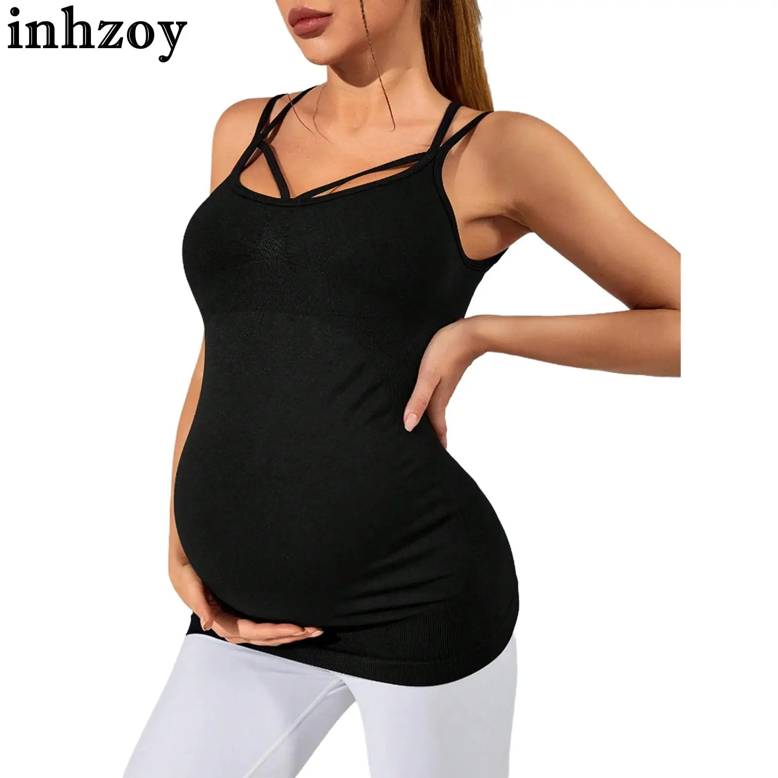 

Спортивная быстросохнущая майка для беременных с U-образным вырезом, без рукавов, с бретелями на спине, для йоги и фитнеса