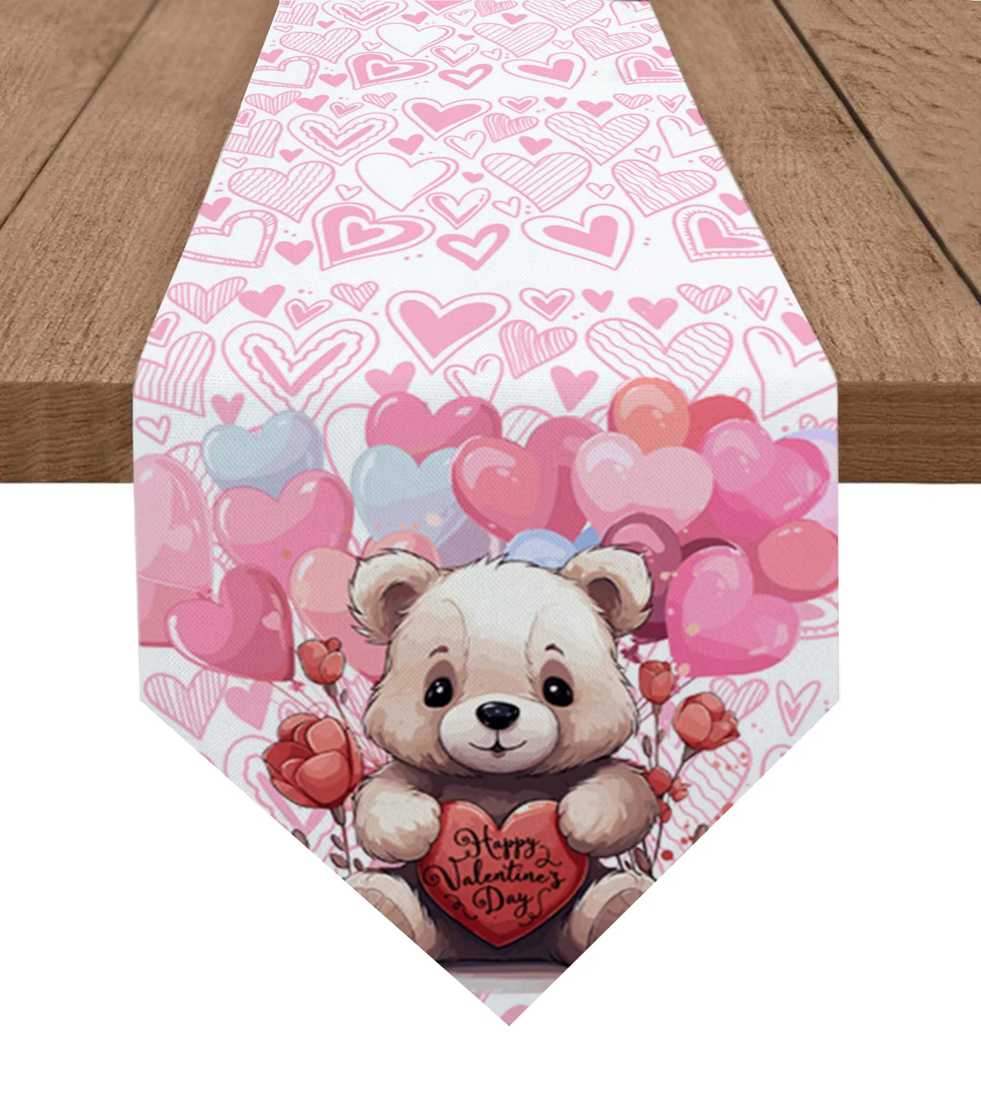 Valentine'S Day Balloon Love Doll Bear Dining Table Runner 2024 Table Flag Kitchen Decoration Gifts Home Tablecloth Placemats