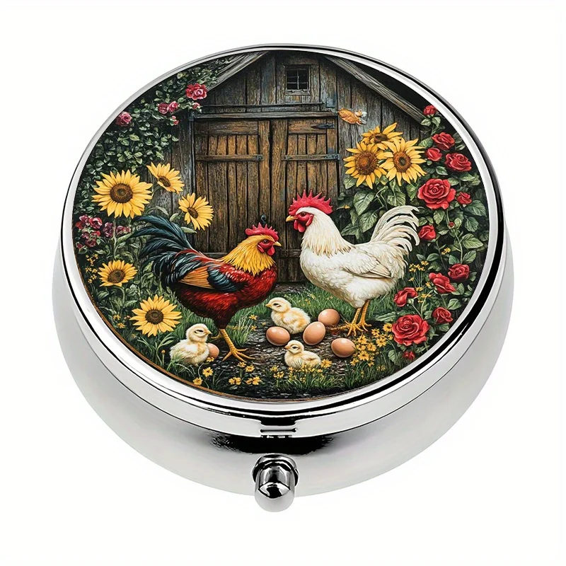 Single pack, mini three-compartment pill box, rooster-shaped portable pill box, chicken-themed portable pill box, unique gift, compact pill storage box