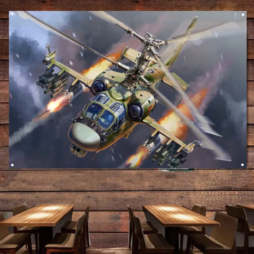 

Ka-52 Hokum B ’Alligator‘ Attack Helicopter Wall Art Flag - Aviation Military Art Posters Wall Decor Banner - Gift for Army Fans