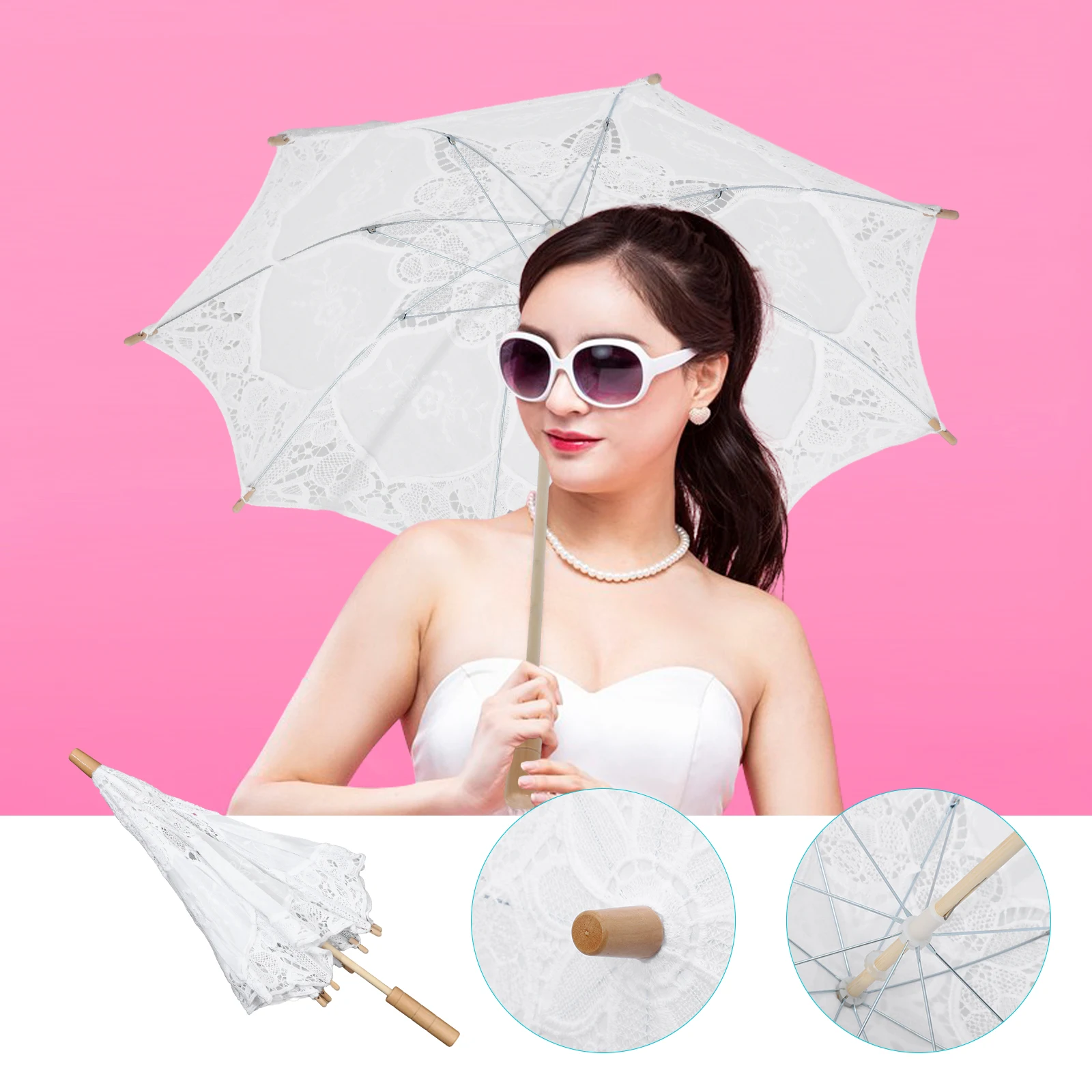 

Lace Umbrella Large Size Bridal Veil Parasol Wedding Photography Prop Vintage Decorative Umbrella For Girls Festival Tea