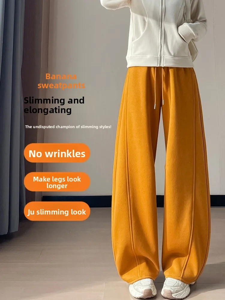 American Deep ey Camere Banana Sweatpants Dames herfst winter Thiened Fce hoge taille broek met rechte pijpen en wijde pijpen