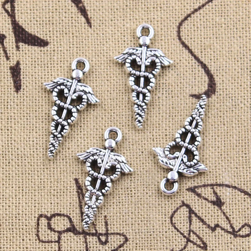 20 sztuk Charms kaduceusz Symbol medyczny 25x14mm antyczne srebro kolor zawieszki DIY rzemiosło dokonywanie ustalenia Handmade tybetański biżuteria