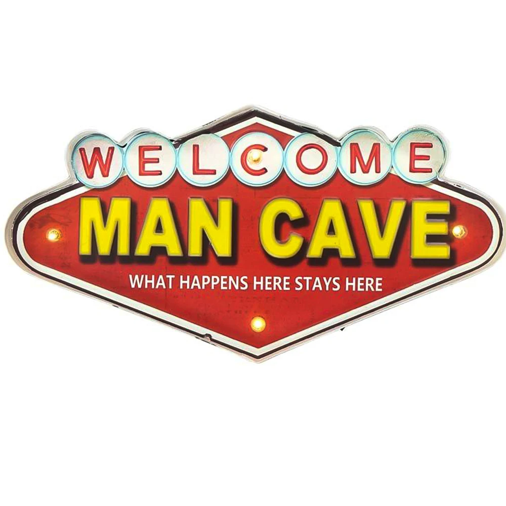 

Vintage Man Cave Tin Signs, Handmade Light Up Metal Sign, for Cafe, Bar, Kitchen, Living Room Wall Decor 26 x 49.5 cm